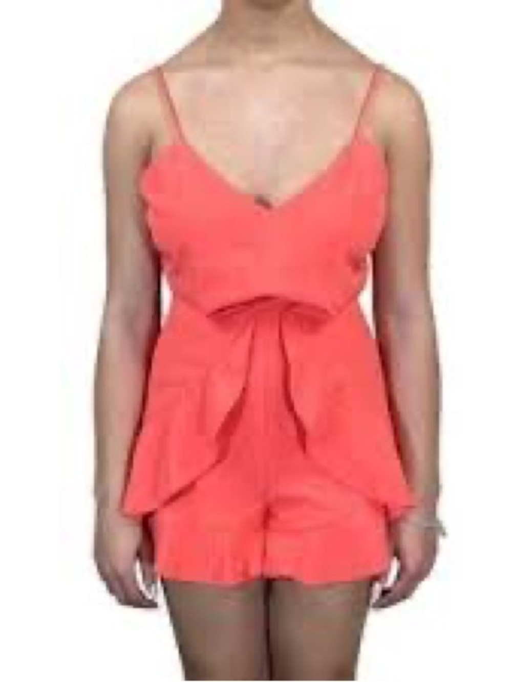 Mustard Seed Coral-Red Sleeveless Peplum Romper